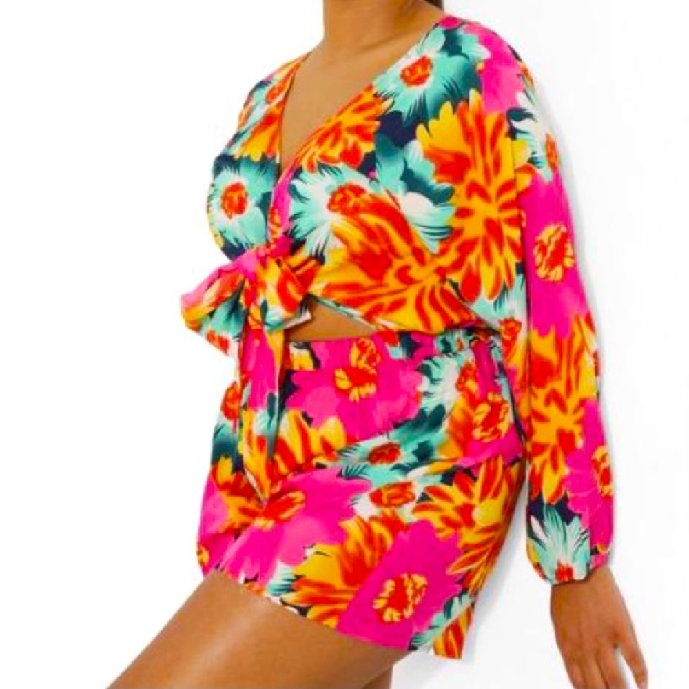 Boohoo Plus Pink and Orange Floral Romper